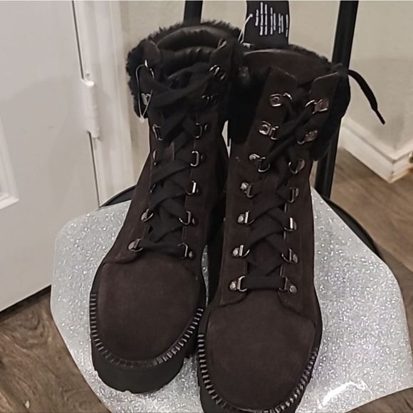 Aquatalia Alyssa Water Resistant Genuine Shearling Boot- Midnight Brown/Black - Picture 11 of 12